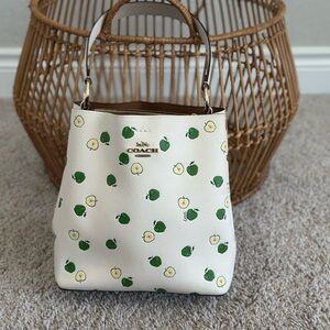 Coach White Shoulder Bag with Green Apple Design